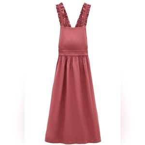 Zara strap linen pink pinafore midi skirt dress never worn with tags size XS